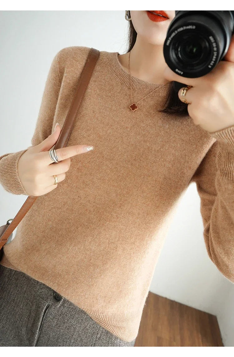 Autumn And Winter Cashmere Sweater Women's Crew Neck Pullover Casual Knitted Top Women's Short Undercoat Fashion 18 Colors