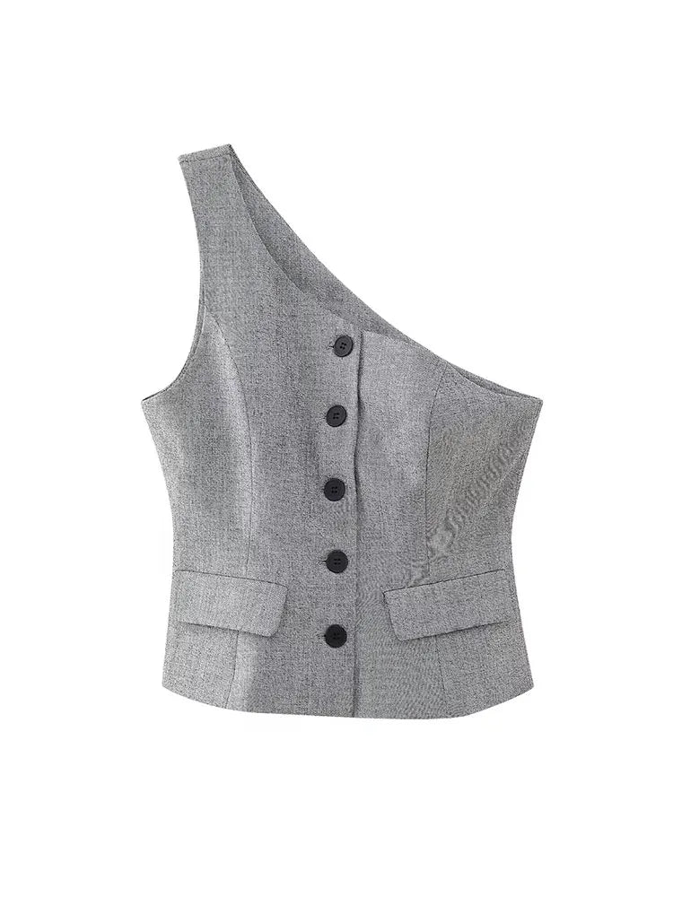 TRAF 2023 Autumn Women's Suit Pants Sets For Women Asymmetric Vest +