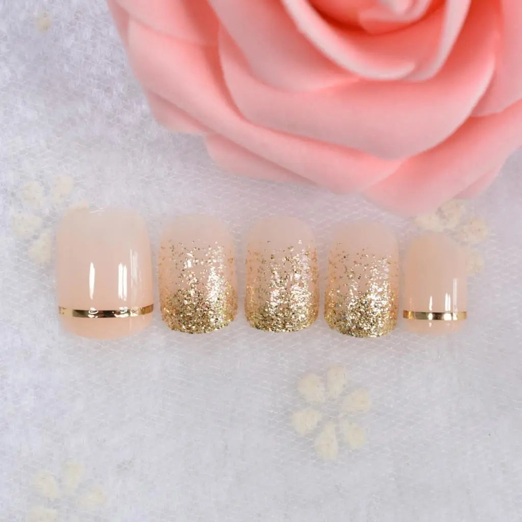 24pcs Short Full Cover Glitter Press On Nail Tips Fake Nails Charm Fingernails For Daily Wear Wedding Shopping Working With Tabs
