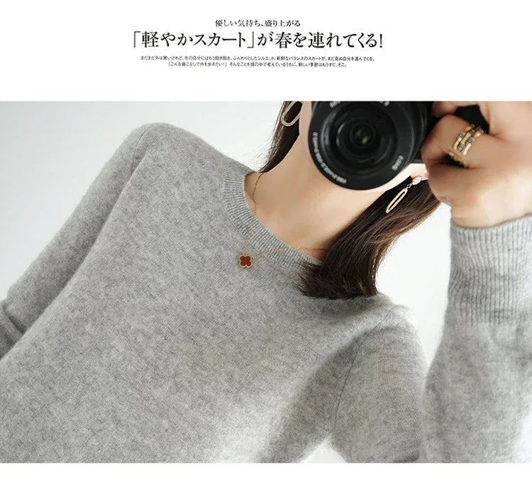 Autumn And Winter Cashmere Sweater Women's Crew Neck Pullover Casual Knitted Top Women's Short Undercoat Fashion 18 Colors