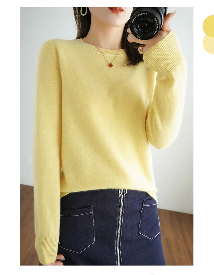 Autumn And Winter Cashmere Sweater Women's Crew Neck Pullover Casual Knitted Top Women's Short Undercoat Fashion 18 Colors