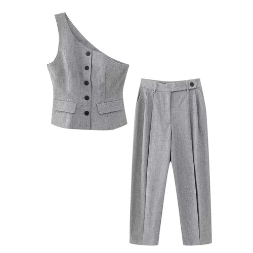 TRAF 2023 Autumn Women's Suit Pants Sets For Women Asymmetric Vest +