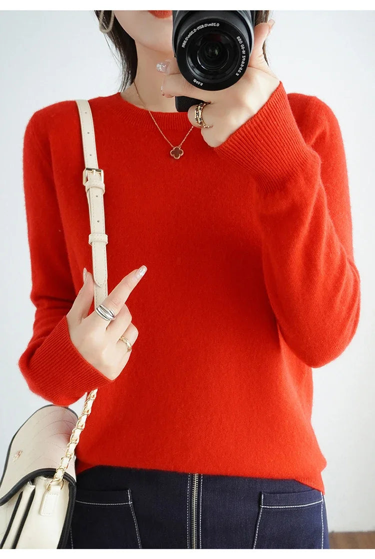 Autumn And Winter Cashmere Sweater Women's Crew Neck Pullover Casual Knitted Top Women's Short Undercoat Fashion 18 Colors