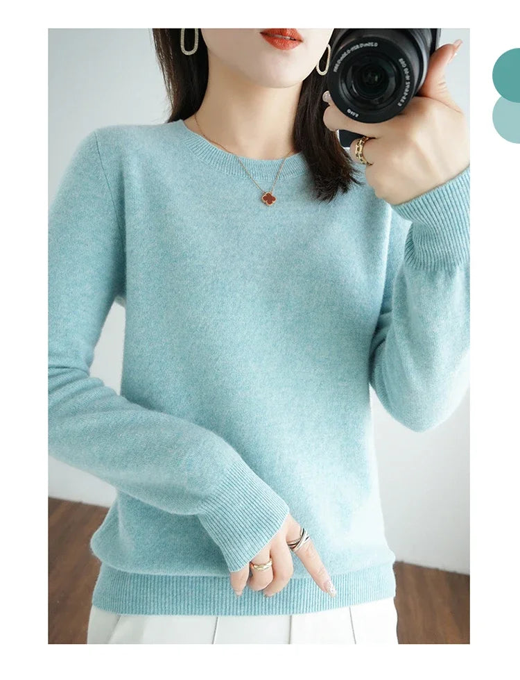 Autumn And Winter Cashmere Sweater Women's Crew Neck Pullover Casual Knitted Top Women's Short Undercoat Fashion 18 Colors
