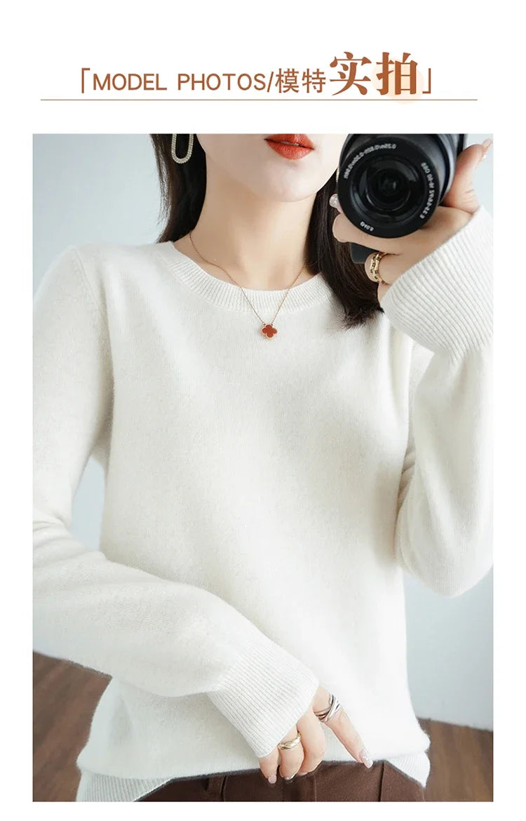 Autumn And Winter Cashmere Sweater Women's Crew Neck Pullover Casual Knitted Top Women's Short Undercoat Fashion 18 Colors