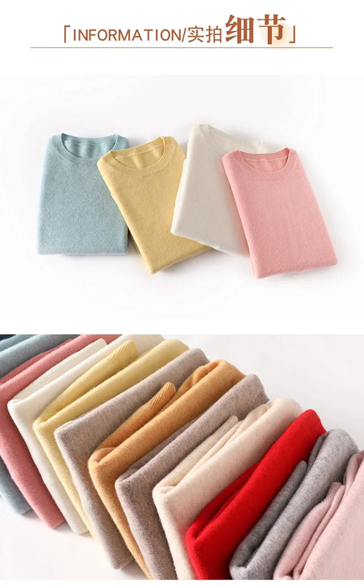 Autumn And Winter Cashmere Sweater Women's Crew Neck Pullover Casual Knitted Top Women's Short Undercoat Fashion 18 Colors