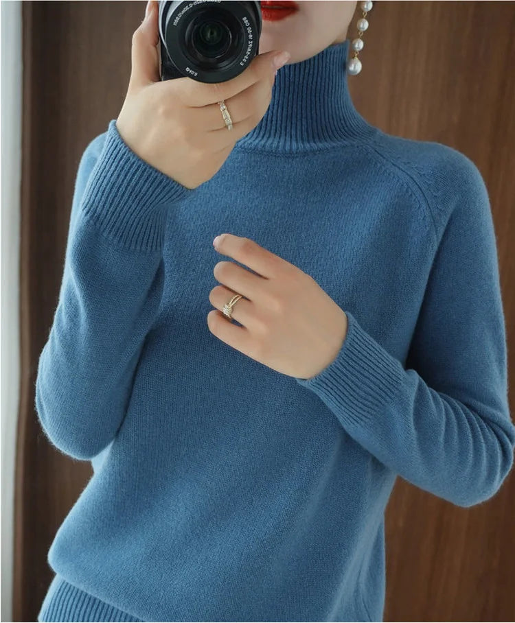 Women Turtleneck Sweater 2022 Fall Winter Sloid Color Cashmere Sweaters Jumper Female Casual Long-sleeved Bottoming Pullover