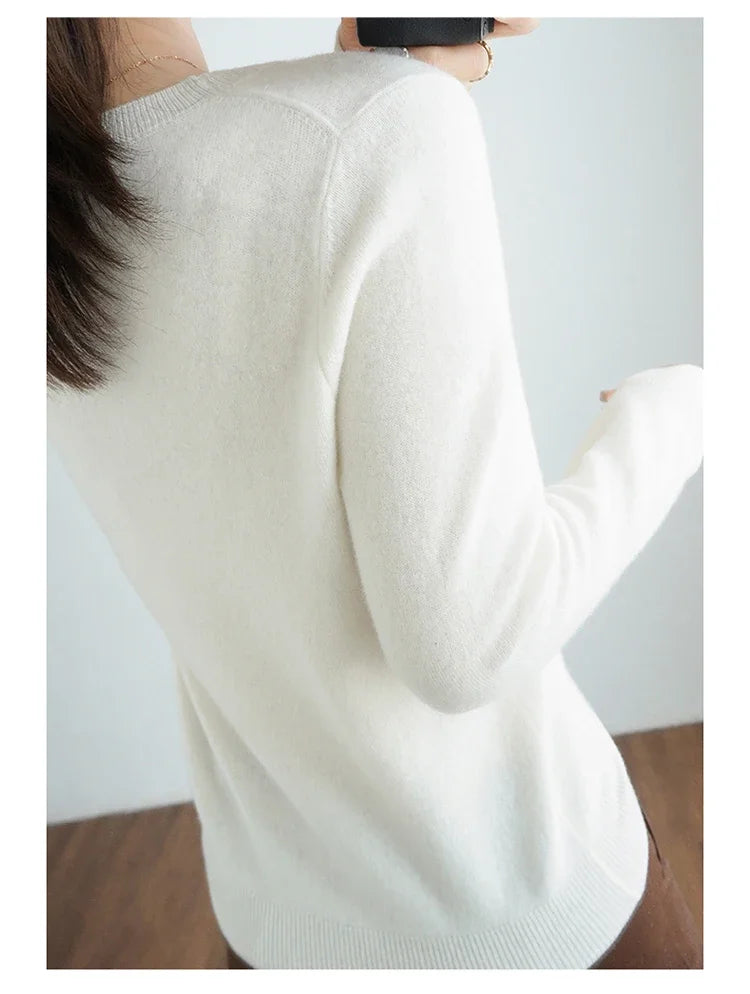 Autumn And Winter Cashmere Sweater Women's Crew Neck Pullover Casual Knitted Top Women's Short Undercoat Fashion 18 Colors