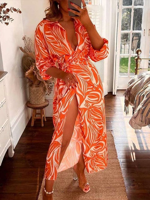Vintage Pattern Print Women Shirt Dress
