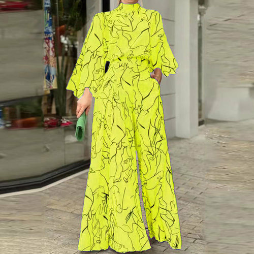 Print Long Sleeve Jumpsuit Office Lady Elegant O Neck Shirt Romper
