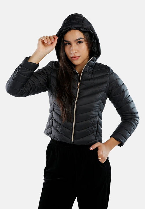 chevron pattern puffer hoodie