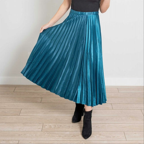 Side Zip Pleated Silk Midi Skirt