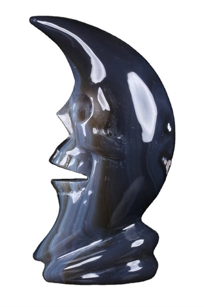 Grey Agate Carved Super Moon Sculpture