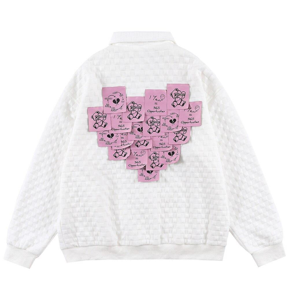 Track Jacket Men Heart-shaped Sticky Note Coat Turn-down Casual