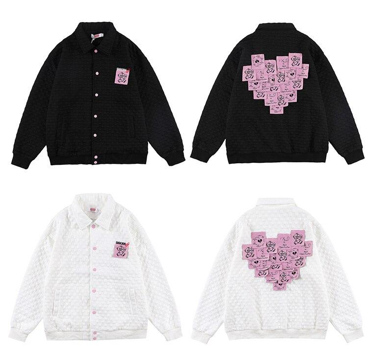 Track Jacket Men Heart-shaped Sticky Note Coat Turn-down Casual
