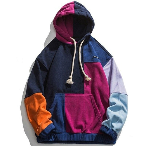 Hoodie Men Color Block Patchwork Graphic Embroidery Pullovers Soft