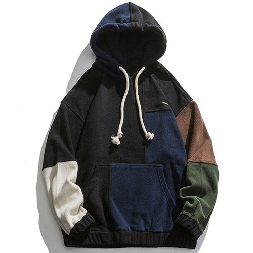 Hoodie Men Color Block Patchwork Graphic Embroidery Pullovers Soft