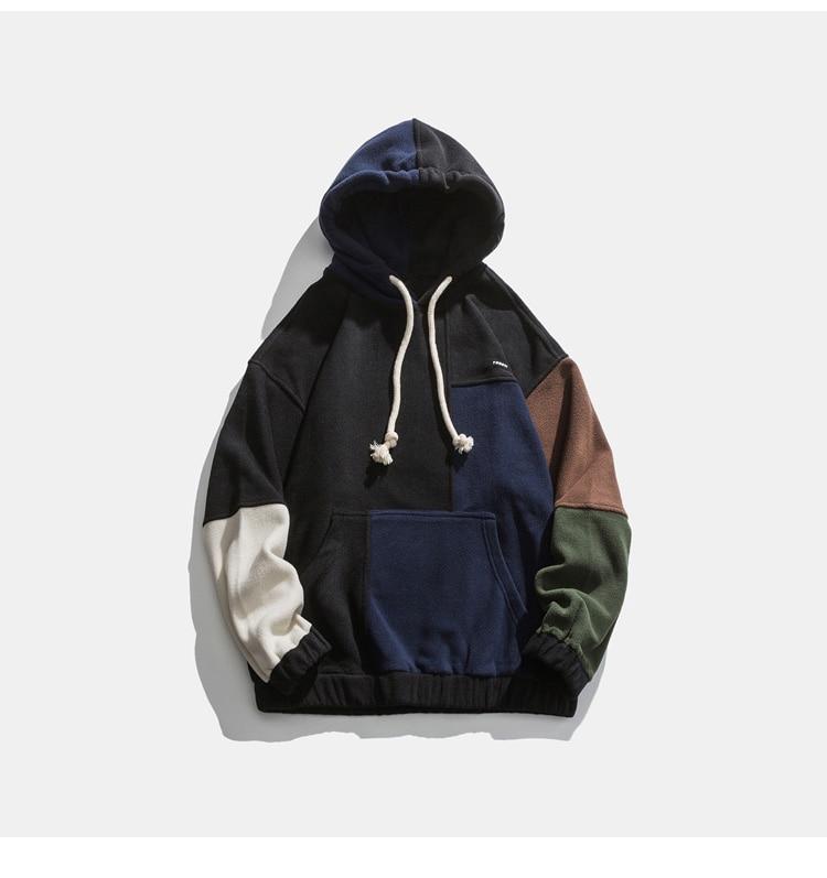 Hoodie Men Color Block Patchwork Graphic Embroidery Pullovers Soft