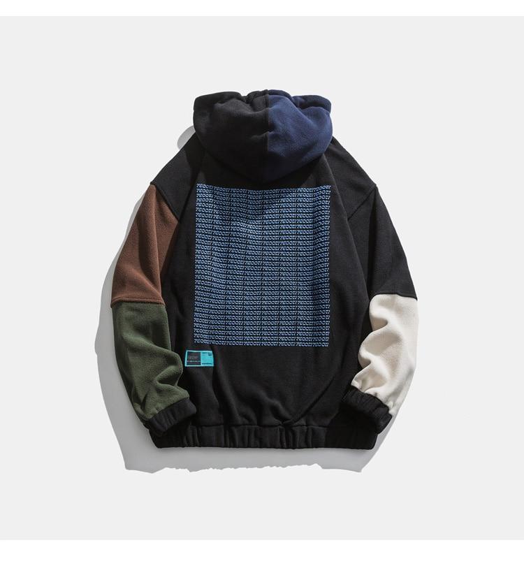 Hoodie Men Color Block Patchwork Graphic Embroidery Pullovers Soft