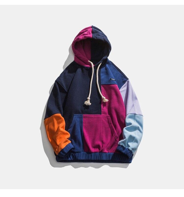 Hoodie Men Color Block Patchwork Graphic Embroidery Pullovers Soft