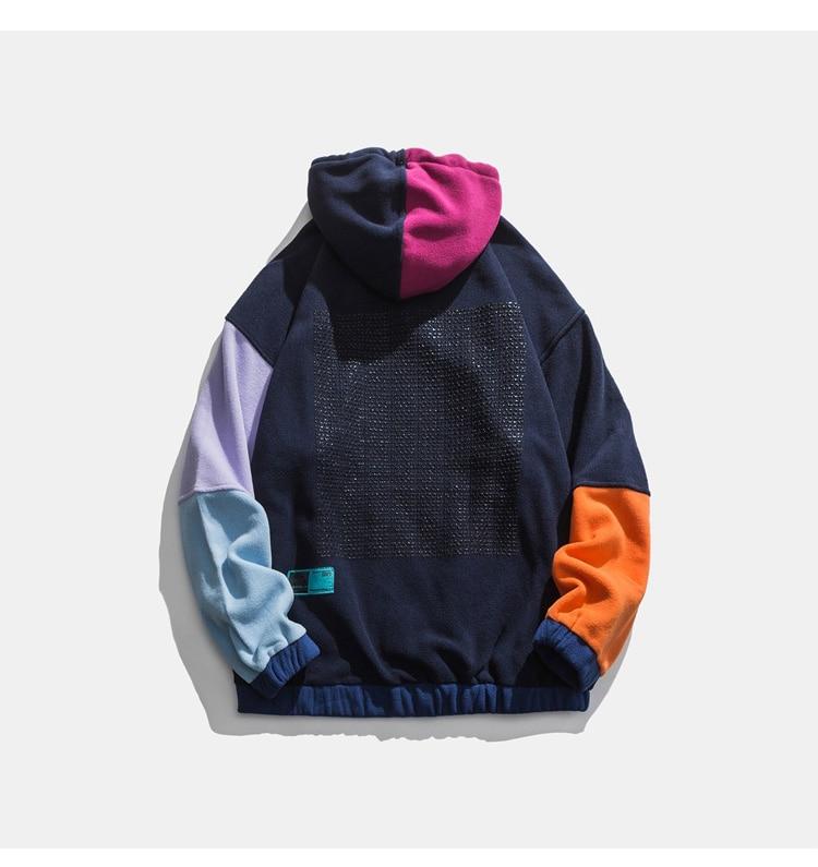 Hoodie Men Color Block Patchwork Graphic Embroidery Pullovers Soft
