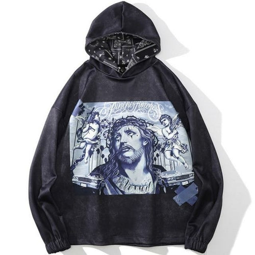 Hoodie Men Funny Angel Jesus Portrait Printed Hooded Sweatshirts