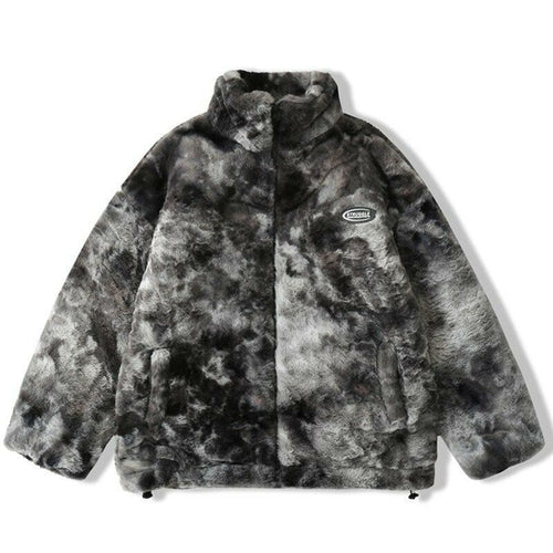 Faux Fur Fleece Winter Jacket Men Tie Dye Printed Fuzzy Jackets Casual
