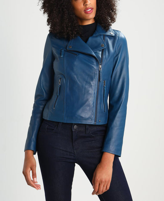 Women Real Lambskin Leather Biker Jacket KW297