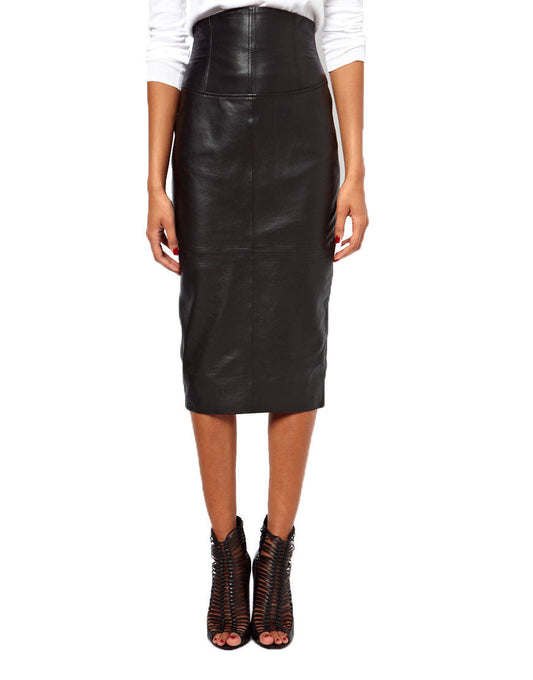 Women Real Lambskin Leather Slim Fit Skirt WS057