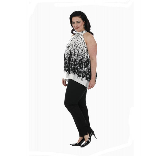 Trapeze Printed Top w/Uneven Hem 3531048C
