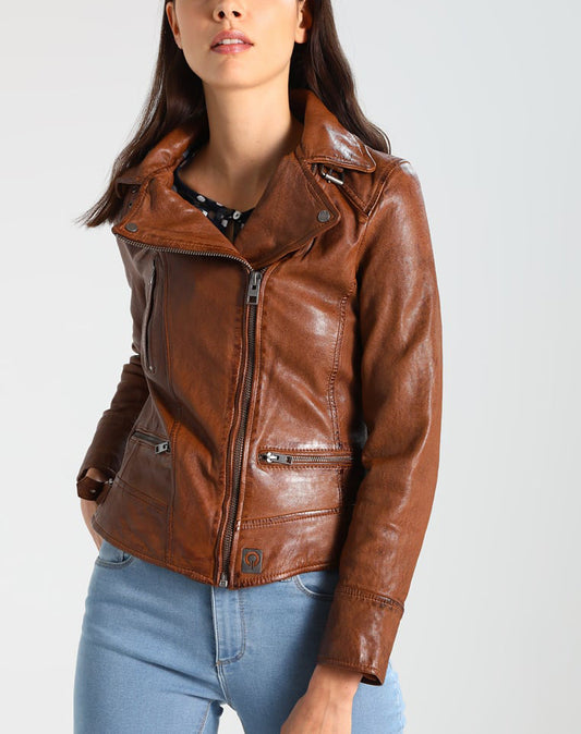 Women Real Lambskin Leather Biker Jacket KW227