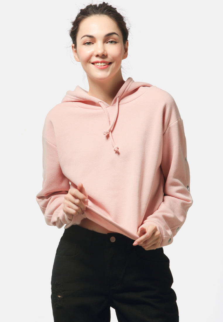 Button Detailed Sleeve Hoodie