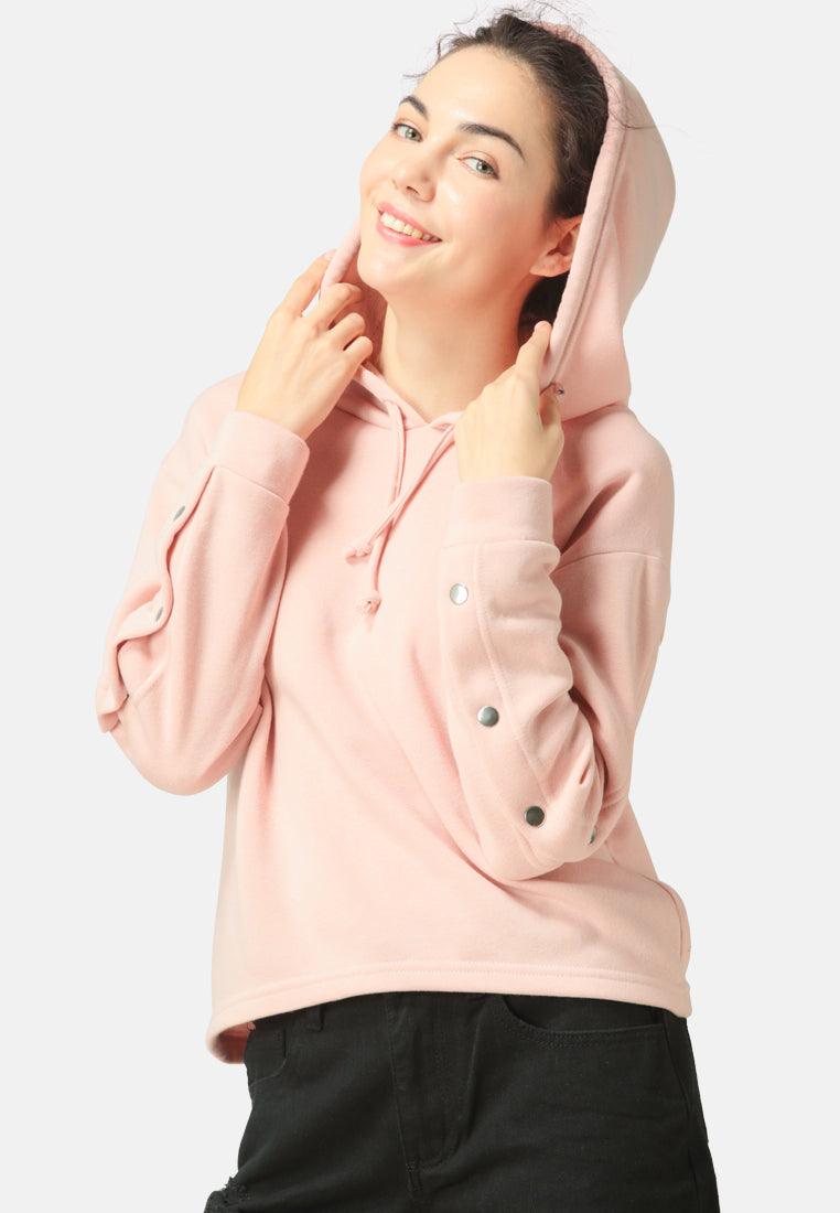 Button Detailed Sleeve Hoodie