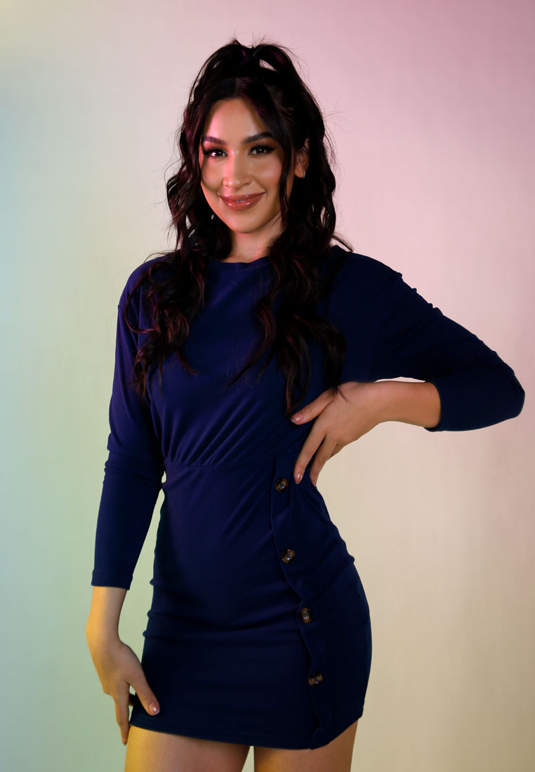 fitted button detail bodycon dress