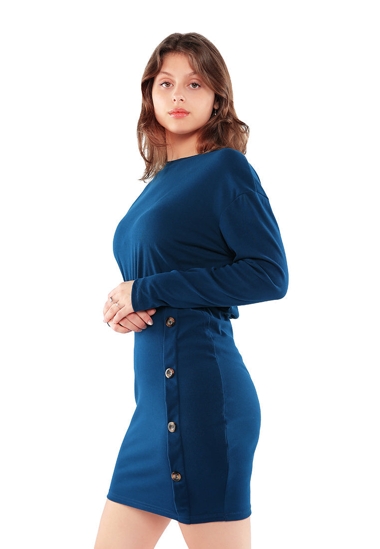 fitted button detail bodycon dress