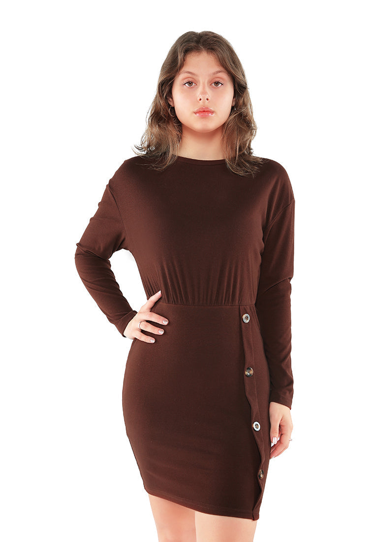 fitted button detail bodycon dress