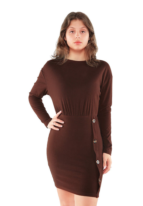 fitted button detail bodycon dress