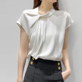 white short-sleeved heavy silk shirt women 2021 Amoi chic design niche  silk top  blusones de mujer  fashion  Silk