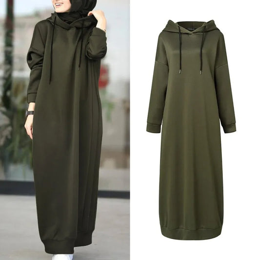 Women's Hooded Pullovers ZANZEA 2023 Fashion Winter Hoodies Casual Long Sleeve Maxi Vestidos Female Drawstring Robe