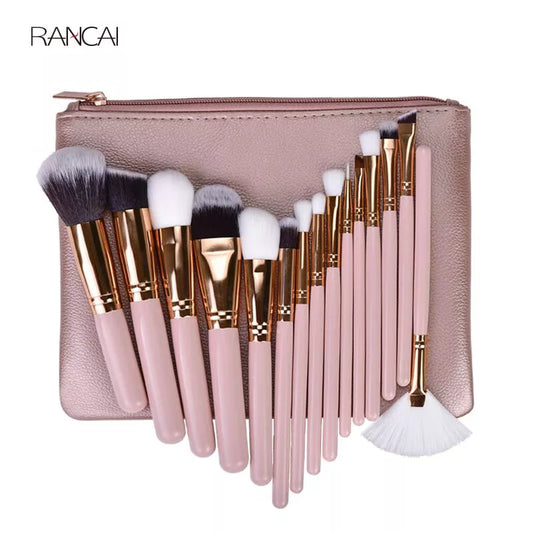 15pcs Pink Makeup Brushes Set Pincel Maquiagem Powder Eye Kabuki Brush Complete Kit Cosmetics Beauty Tools with Leather Case