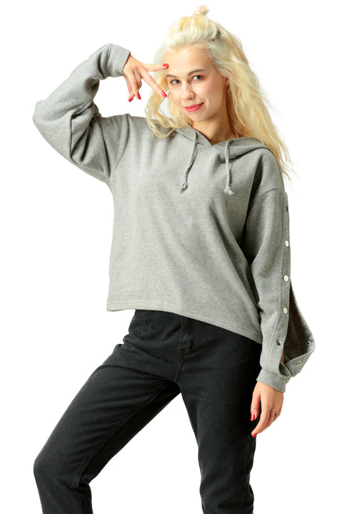 Button Detailed Sleeve Hoodie
