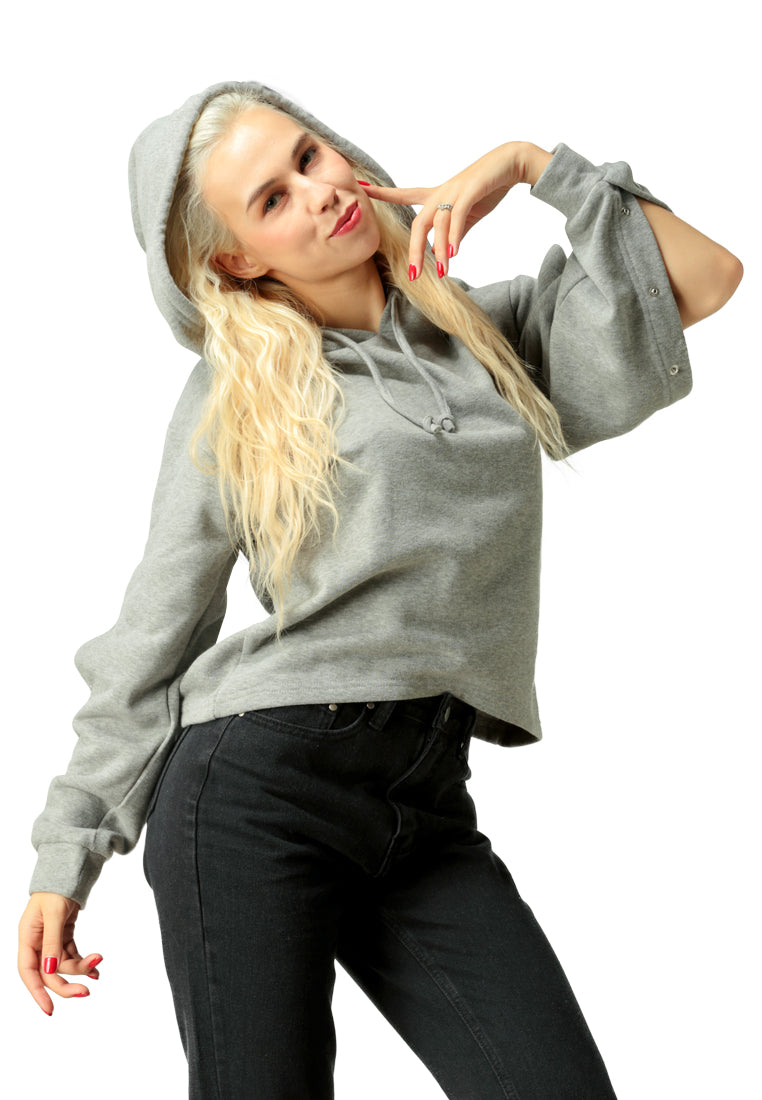 Button Detailed Sleeve Hoodie