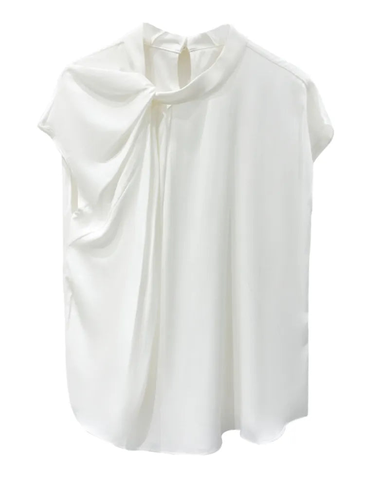 white short-sleeved heavy silk shirt women 2021 Amoi chic design niche  silk top  blusones de mujer  fashion  Silk