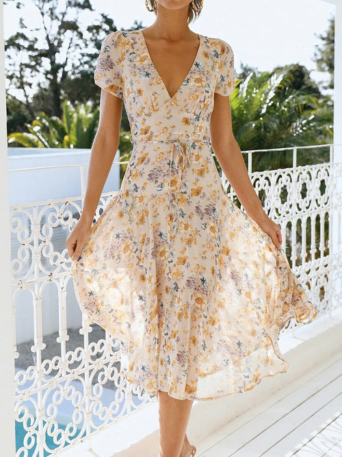 Short Sleeve Chiffon Long Dress