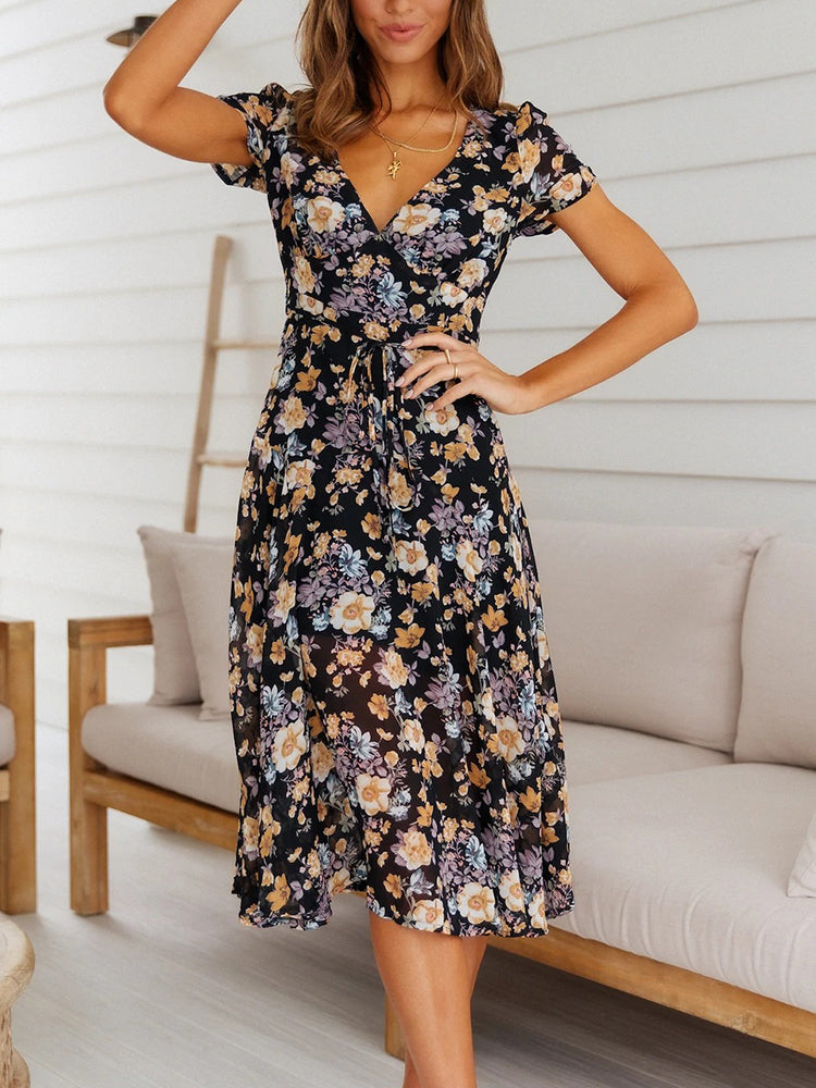Short Sleeve Chiffon Long Dress