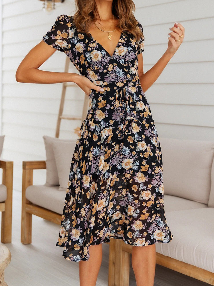 Short Sleeve Chiffon Long Dress