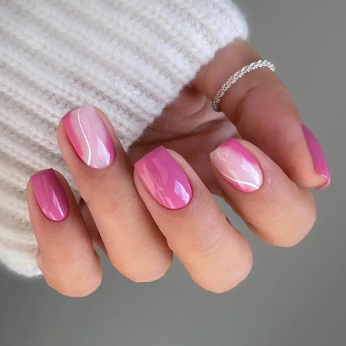24pcs Short Translucent Fake Nails Glitter Pearl Design False Nails