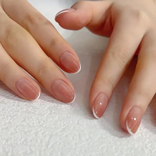 24pcs Short Translucent Fake Nails Glitter Pearl Design False Nails