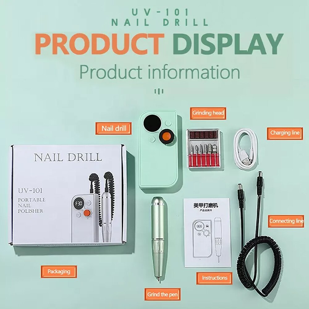 Portable Nail Drill Pen Polisher Rechargeable Electric Nail Drill
