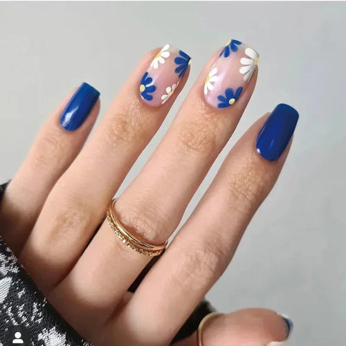 24pcs Short Translucent Fake Nails Glitter Pearl Design False Nails